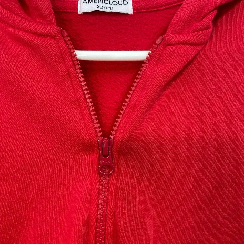 Americloud youth solid‎ red fleece lined hooded full zip casual sweatshirt XL